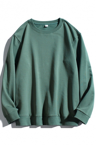 Casual Sweatshirt Plain Long Sleeve Round Neck Loose Pullover Sweatshirt Top for Guys