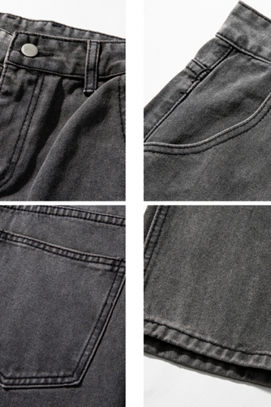 Dashing Jeans Plain Zip Closure Stretch Denim Two-Pocket Styling Deep-Washing Oversize Jeans for Men