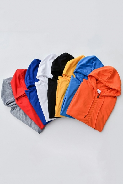Guys Simple Hoodie Pure Color Zipper Front Long Sleeve Pocket Detail Relaxed Fitted Hoodie