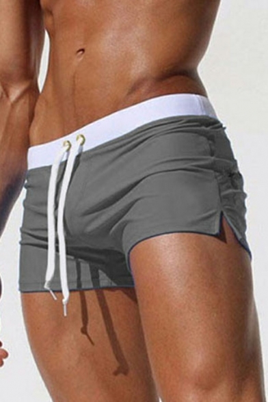 Men Athletic Shorts Plain Drawstring Waist Pocket Detail Mid Rise Skinny Mini Shorts