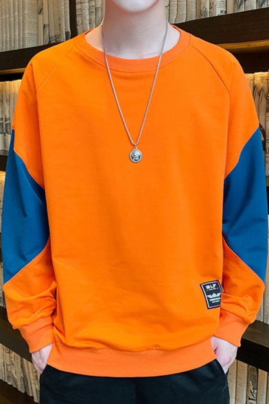 Men Urban Hoodie Color Block Pull-over Crew Neck Long Sleeves Regular Fit Hoodie
