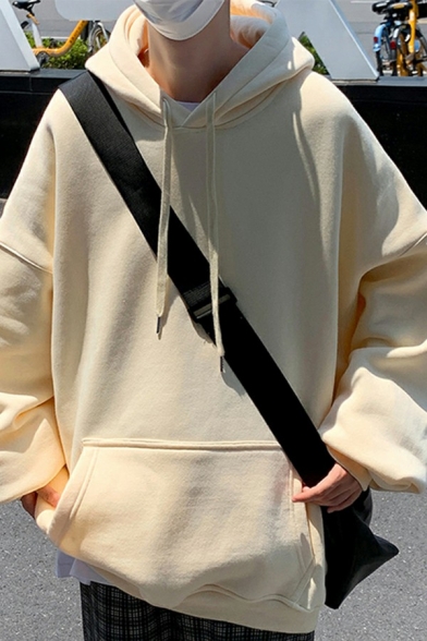 Popular Drawstring Hoodie Plain Long Sleeve Kangaroo Pocket Loose Fit Hoodie for Guys