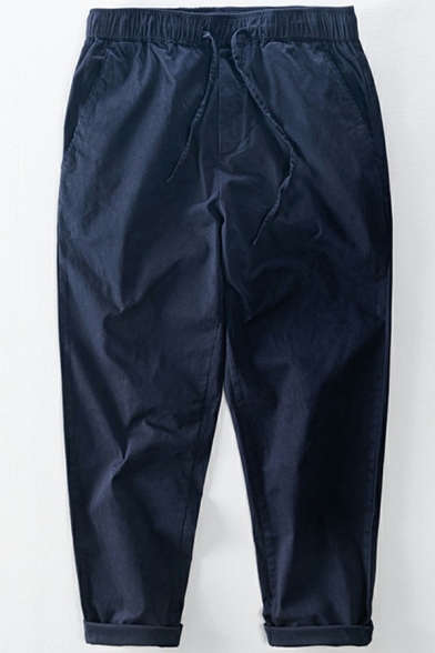 Popular Pants Solid Color Drawstring Waist Pocket Detail Loose Fit Pants for Men