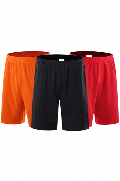 Simple Guys Shorts Solid Color Elasticated Waist Straight Leg Fitness Shorts