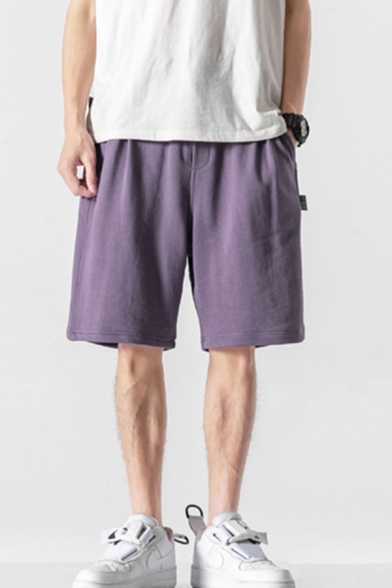 Simple Guys Shorts Solid Color Front Pockets Drawstrings Detailed Sweat Shorts