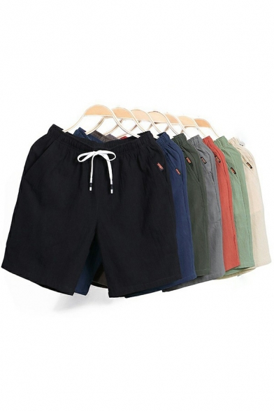 Simple Shorts Plain Drawstring Mid Rise Pocket Detailed Straight Fitted Shorts for Men