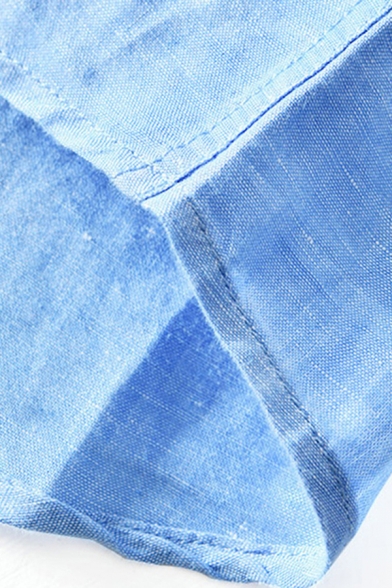 Stylish Mens Linen Shirt Plain Single Pocket Button-up Long Sleeve Lapel Loose Shirt