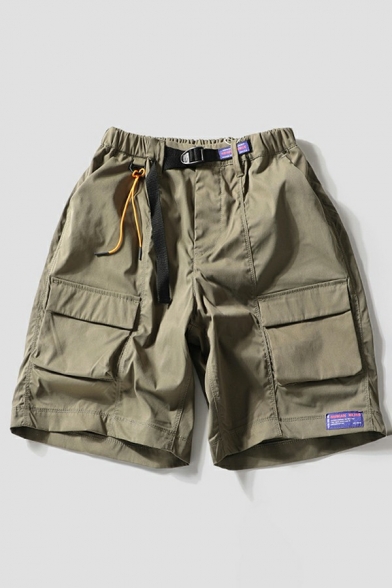 Stylish Shorts Pure Color Flap Pocket Mid Rise Zip-Fly Relaxed Fit Cargo Shorts for Men