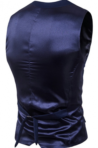 Casual Plain Mans Vest Single Breasted V-Neck Sleeveless Slim Fit Vest with Flap Pocket