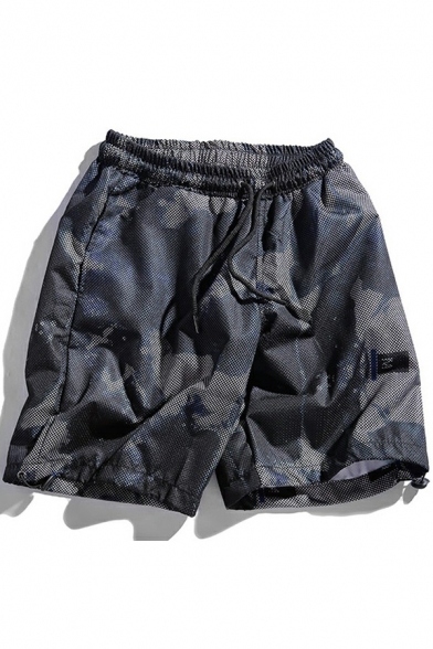 Fancy Shorts Variegated Print Drawstring Mid Rise Loose Fitted Mesh Shorts for Men