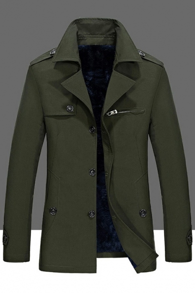 Fashionable Guys Trench Coat Solid Color Single Breasted Notched Collar Long Sleeved Slim Fit Trench Coat