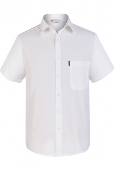 Leisure Men's Shirt Plain Chest Pocket Short Sleeve Spread Collar Button Closure Relaxed Shirt