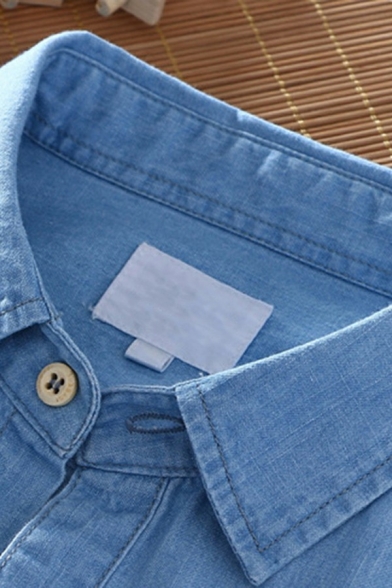 Men Denim Shirt Plain Turn Down Collar Pocket Detailed Button-down Long Sleeves Oversize Shirt