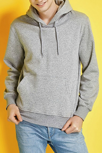 Men Modern Hoodie Solid Color Long Sleeves Relaxed Fit Kangaroo Pocket Drawstring Hooded Sweatshirt