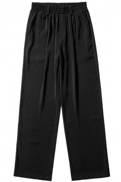 Men's Casual Pants Solid Color Side Pocket Drawstrings Waist Loose Pants