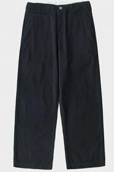 Men's Simple Pants Plain Mid Rise Pocket Decorated Zipper Fly Wide Leg Pants