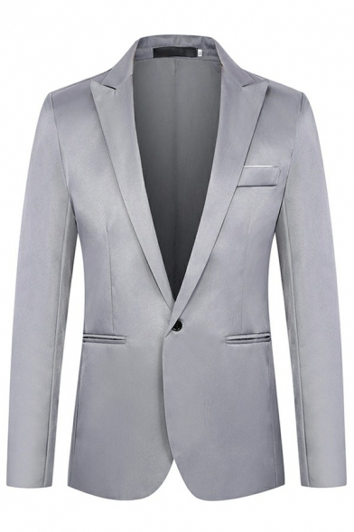 Mens Trendy Blazer One Button Solid Color Lapel Collar Chest Pocket Long Sleeves Slim Blazer Top