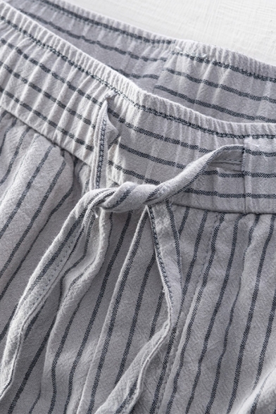 Mens Trendy Pants Stripe Printed Drawstring Waist Ankle Length Loose Cargo Pants