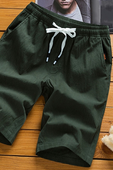 Modern Drawstring Shorts Pure Color Mid Rise Knee Length Slim Fit Shorts for Men