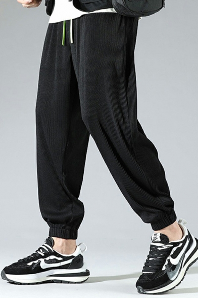 Popular Sweatpants Plain Drawstring Mid-Rise Ankle Length Loose Sport Pants for Men