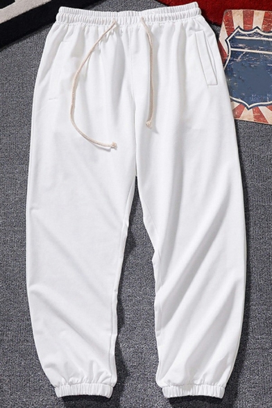 Simple Sport Pants Plain Drawstring Mid-Rise Full Length Loose Jogger Pants for Men