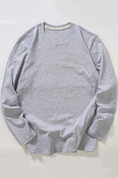 Simple Sweatshirt Plain Long Sleeve Crew Neck Loose Fitted Pullover Sweatshirt Top for Men