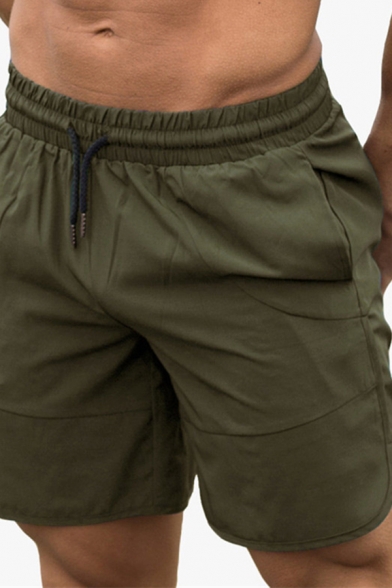 Sporty Jogging Shorts Plain Side Pockets Drawstring Waist Mini Length Fitted Shorts for Men