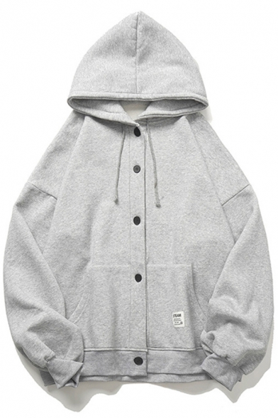 Street Style Guys Hoodie Pure Color Pocket Detail Long Sleeves Single Breasted Loose Sweatshirt for Men