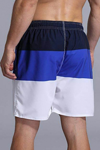 Casual Shorts Color Block Drawstring Waist Mid Rise Quick Dry Loose Fit Beach Shorts for Men