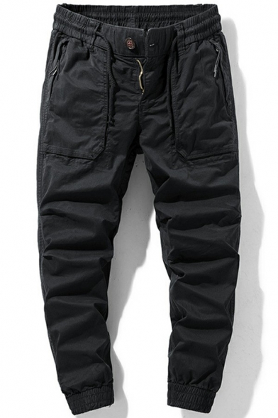 Cool Guys Cargo Pants Pure Color Pocket Detailed Zipper Fly Regular Fit Pants