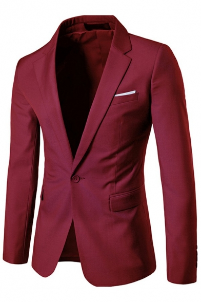 Elegant Mens Suit Jacket Single Button Flap Pocket Lapel Collar Slim Fitted Suit Jacket