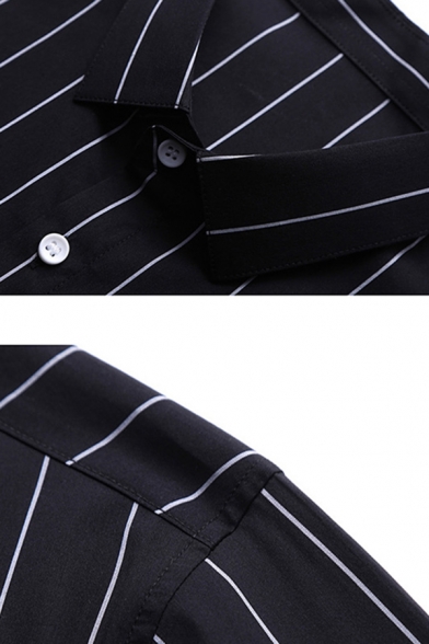 Elegant Shirt Striped Print Long-Sleeved Point Collar Button Relaxed Fit Shirt Top for Men