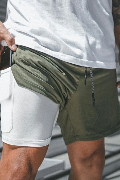 Men Athletic Shorts Plain Fully Lined Pocket Inside Drawstring Waist Mid Rise Slim Fit Shorts
