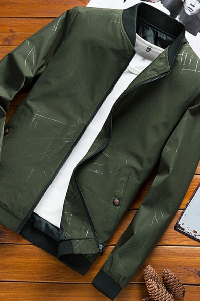Men Trendy Bomber Jacket Striped Printed Zip Fly Front Pocket Slim Fit Bomber Jacket