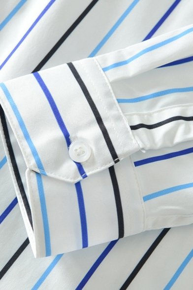 Modern Shirt Stripe Pattern Button Detailed Long-Sleeved Turn-down Collar Regular Shirt for Men
