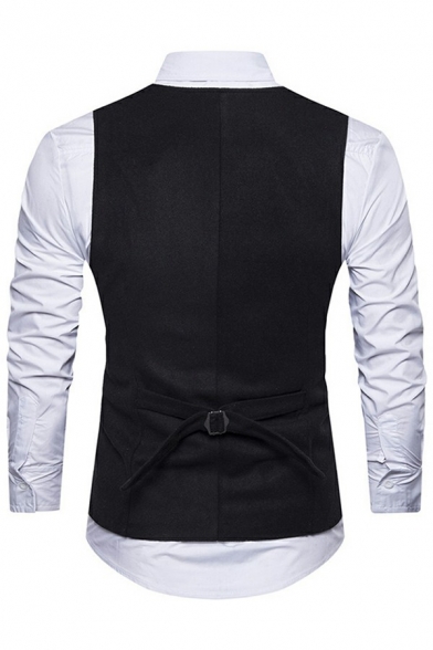 Simple Suit Vest Solid Color Single Breasted V-Neck Pockets Detail Sleeveless Slim Fit Vest for Men