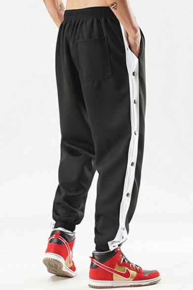 Trendy Sweatpants Plain Button Embellished Drawstring Mid-Rise Loose Ankle Length Sweatpants for Men