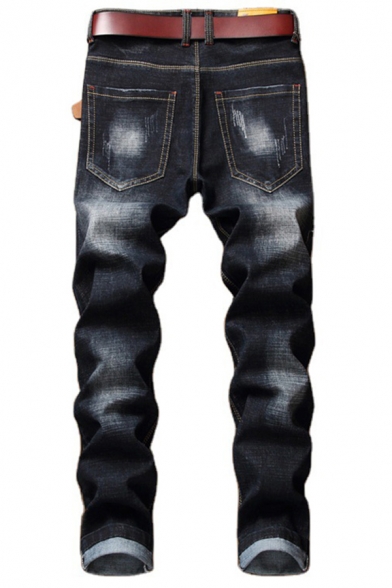 Vintage Jeans Dragon Embroidery Stretch Denim Two-Pocket Styling Zip-Fly Slim Fit Jeans for Men