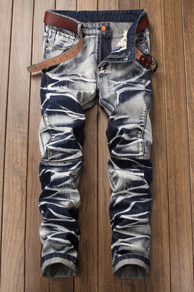 Vintage Jeans Wrinkled Mid-Rise Zip Closure Full Length Slim Fit 