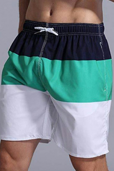 Casual Shorts Color Block Drawstring Waist Mid Rise Quick Dry Loose Fit Beach Shorts for Men