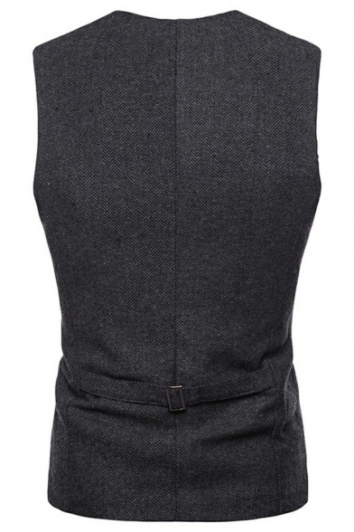 Casual Vest Plain Single Breasted Buckle Back V-Neck Sleeveless Flap Pockets Slim Fit Vest for Men