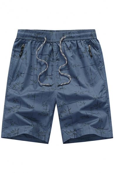 Men Leisure Shorts Graphic Printed Drawstring Mid Rise Zip Pocket Loose Fit Shorts