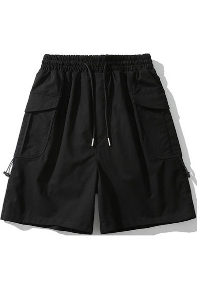 Men's Casual Shorts Solid Color Flap Pockets Drawstring Rise Relaxed Fit Shorts