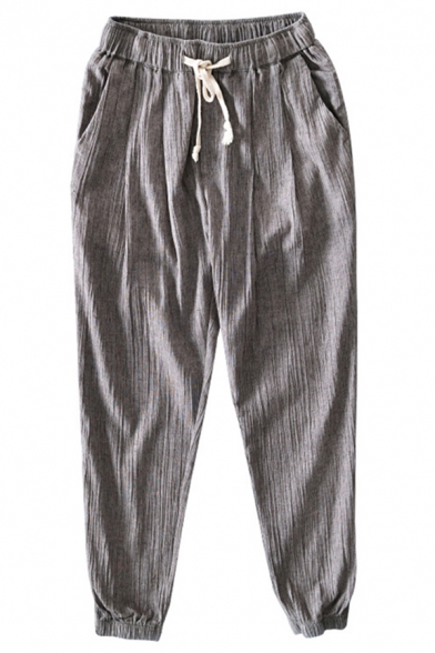 Men's Dashing Pants Solid Color Drawstring Waist Ankle Length Loose Pants