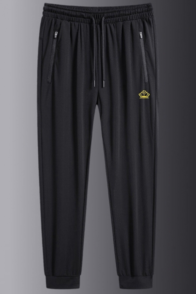 Modern Pants Plain Elastic Waist Mid-Rise Zip Pocket Full Length Regular Pants for Men