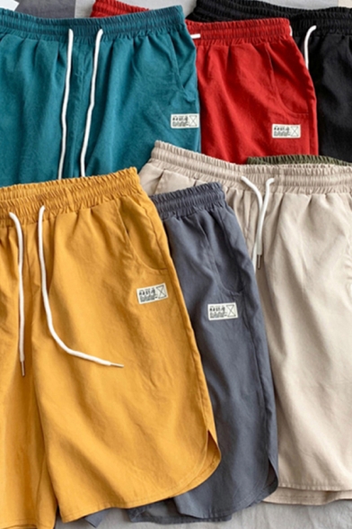 Simple Mens Shorts Plain Drawstring Waist Pocket Detail Regular Fit Mini Shorts