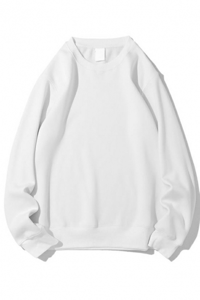 Simple Mens Sweatshirt Solid Color Long-Sleeved Crew Neck Sweatshirt Oversize Pullover