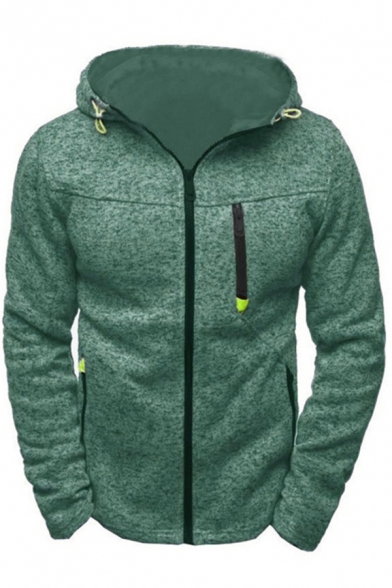 Sporty Men's Hoodie Pure Color Long-Sleeved Regular Fitted Zip up Hoodie and Sweatshirt