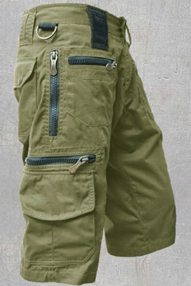 Stylish Shorts Plain Zip-Fly Knee Length Zipped Pockets Slim Fit Cargo Shorts for Men