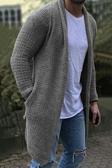 Dashing Mens Cardigan Solid Color Long Sleeve Shawl Collar Slim Fit Longline Knitted Cardigan